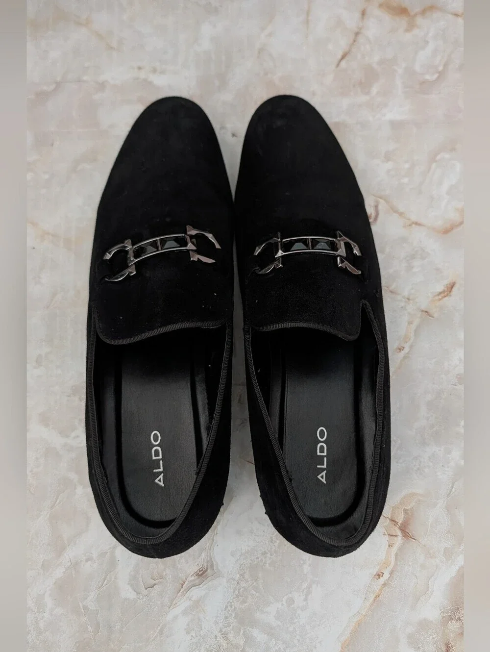 ALDO Men’s Black Suede Slip-On Loafers with Metal Bit Men Sz 10.5